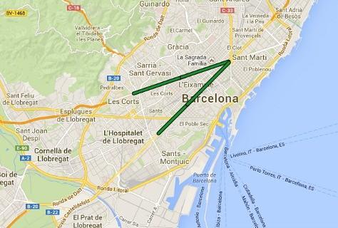 La V sobre el mapa de Barcelona