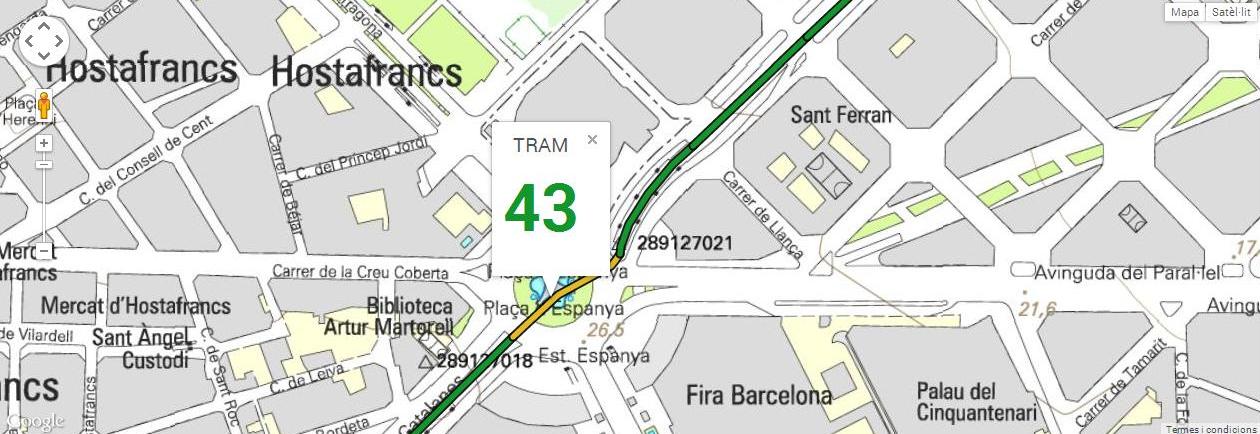 Tram 43, plaça Espanya, part central, amb 127 de longitud